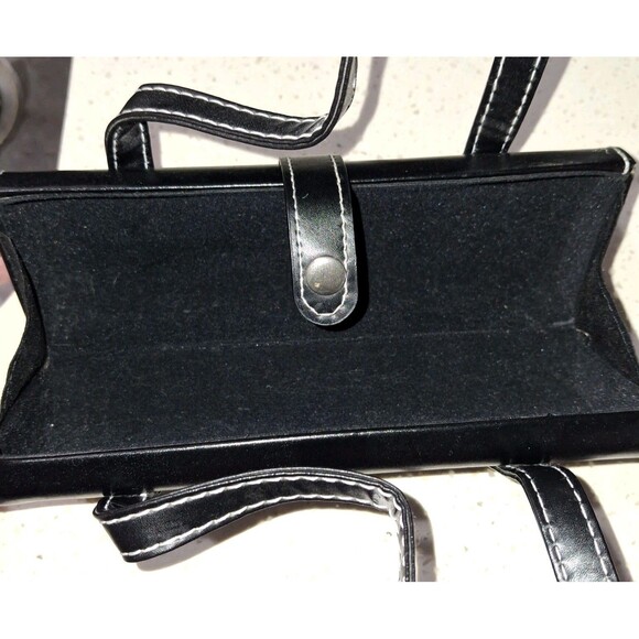 Black Small Rectangular Handbag Cosmetic Purse with Decorative Silver Tone Studs - Picture 4 of 15